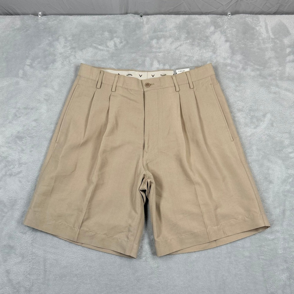 NWT Callaway Golf Sport Classics Pleated 9" Chino Shorts Mens 33 Khaki Tan Rayon